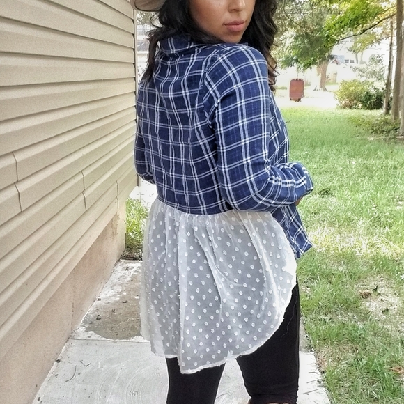 PRETTY IN PLAID BLUE CREAM SHIRT TOP - Picture 4 of 15